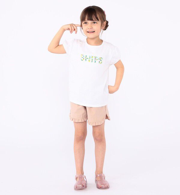 SHIPS KIDS「SHIPS KIDS:100～130cm / ガーリー 刺繍 ロゴ Tシャツ」|Tシャツ・カットソー|
