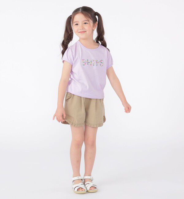 SHIPS KIDS「SHIPS KIDS:100～130cm / ガーリー 刺繍 ロゴ Tシャツ」|Tシャツ・カットソー|