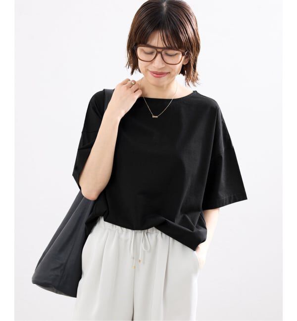 IENA「ボートネック オーバーサイズフォルムTシャツ」|Tシャツ・カットソー|ブラック