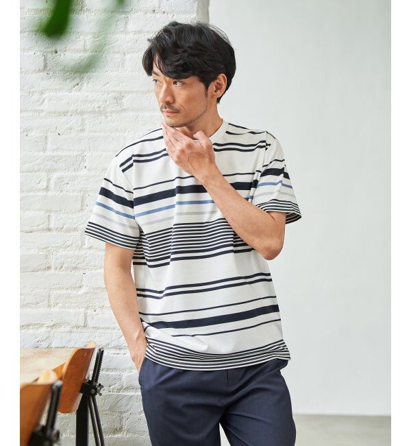 ikka「冷感DRYポンチボーダーTシャツ」|Tシャツ・カットソー|