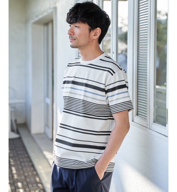 ikka「冷感DRYポンチボーダーTシャツ」|Tシャツ・カットソー|