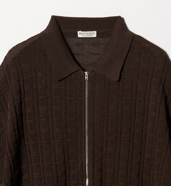 BEAUTY&YOUTH UNITED ARROWS「ジャガード フルジップ ショートスリーブ ポロニット ウォッシャブル」|カーディガン|