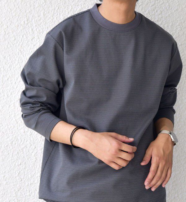 SHIPS any「SHIPS any: デザインリブ ハイゲージ ポンチ マイクロ ボーダー Tシャツ (ロンT)◇」|Tシャツ・カットソー|チャコールグレー