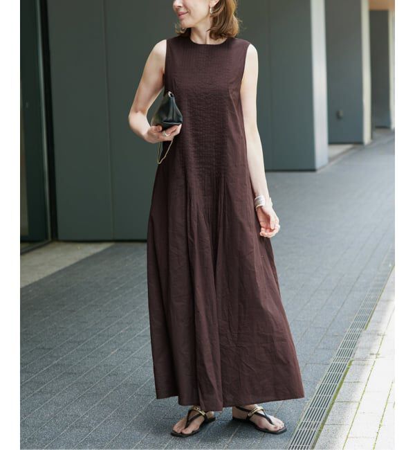 VERMEIL par iena「《予約》ピンタックノースリーブワンピース」|ワンピース|ブラウン