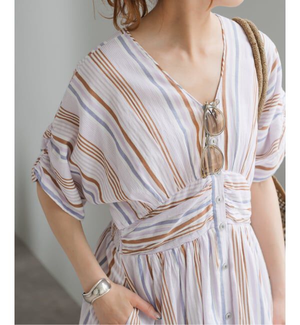 Spick and Span「《WEB限定 / 追加予約》ne Quittez pas Cotton Voile Stripe Waist Gather Dress」|ワンピース|