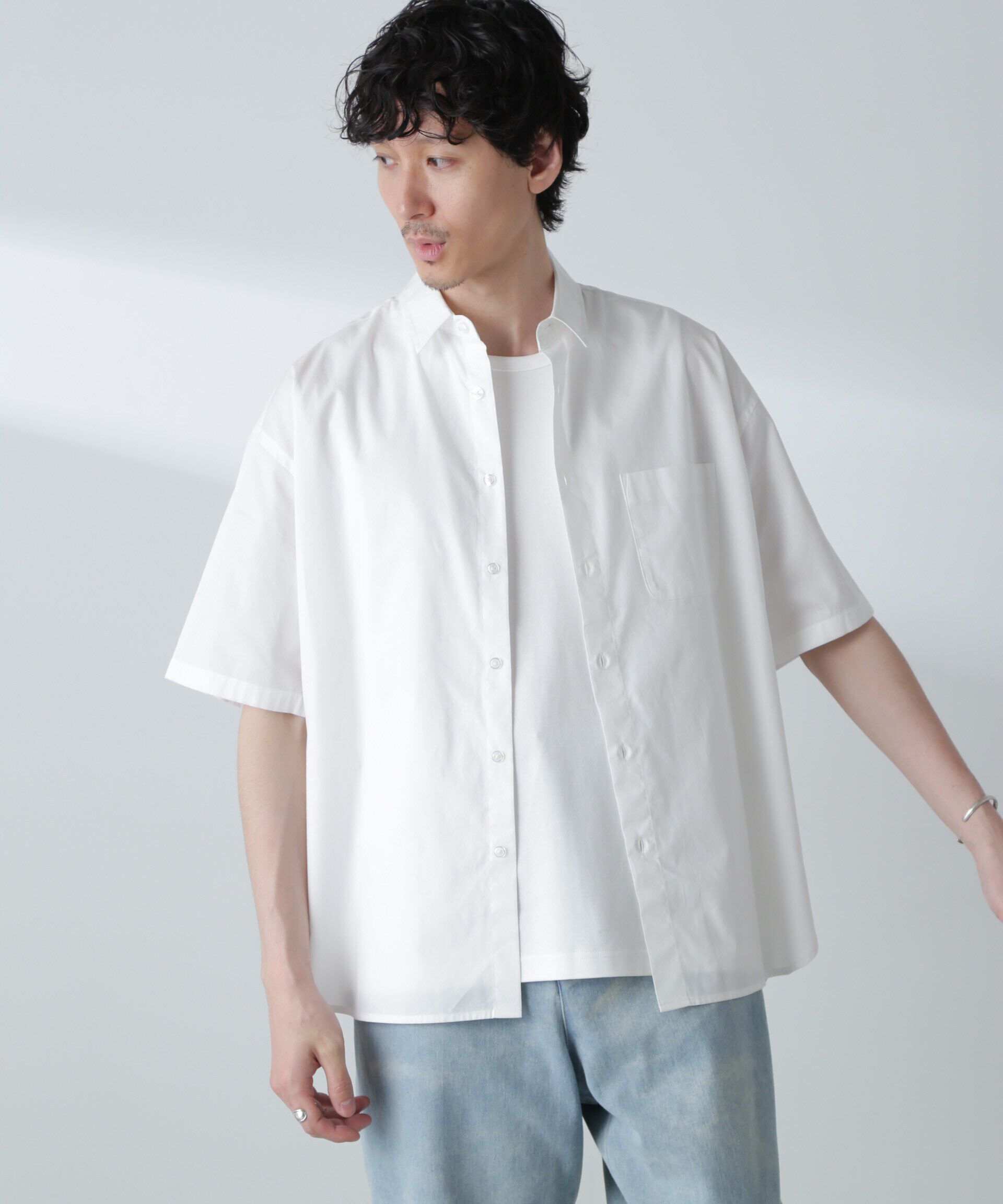 nano･universe「BIGシャンブレーシャツ 半袖」|シャツ・ブラウス|