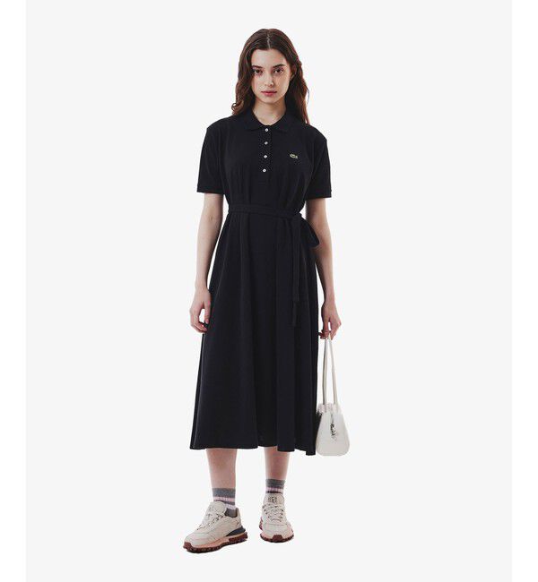 LACOSTE「鹿の子地マキシ丈ドレス ポロワンピース フレア Iライン」|ワンピース|ブラック