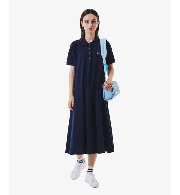 LACOSTE「鹿の子地マキシ丈ドレス ポロワンピース フレア Iライン」|ワンピース|ネイビー