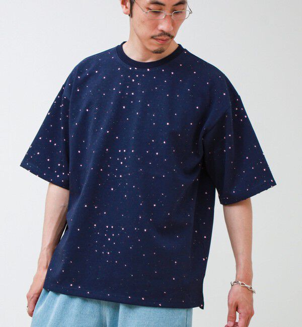 GLOSTER「星穴ネップボンディング クルーネックTシャツ」|Tシャツ・カットソー|ネイビー