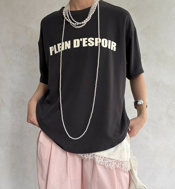  「PLEIN D'ESPOIR ジョーゼット半袖ロゴTEE」|シャツ・ブラウス|チャコールグレー