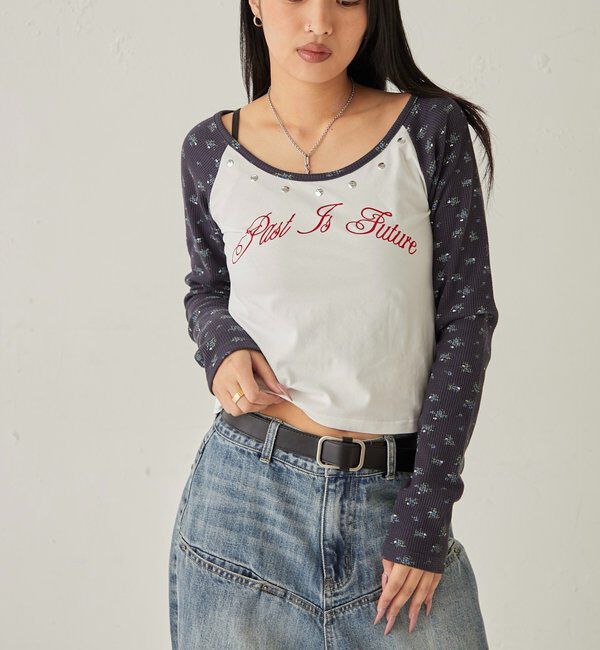  「ワッフルフラワーラグランロゴトップス」|Tシャツ・カットソー|