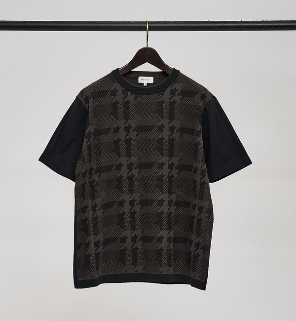 ABAHOUSE「【ハウンドトゥース柄】リラックスフィット コンビ Tシャツ」|Tシャツ・カットソー|ブラック