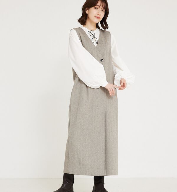 abahouse mavie「【大人のいちまんワンピ】ウォームジャージージレ風ジャンスカ」|ジャンパースカート|