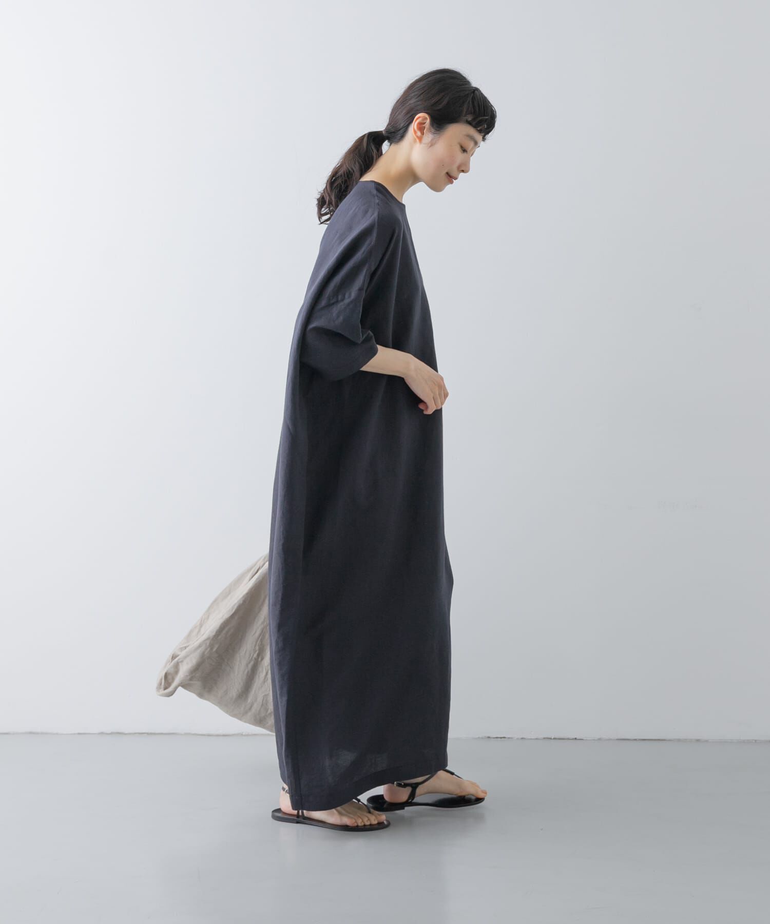 かぐれ「『2サイズ展開』リネンレーヨンワイドワンピース」|ワンピース|