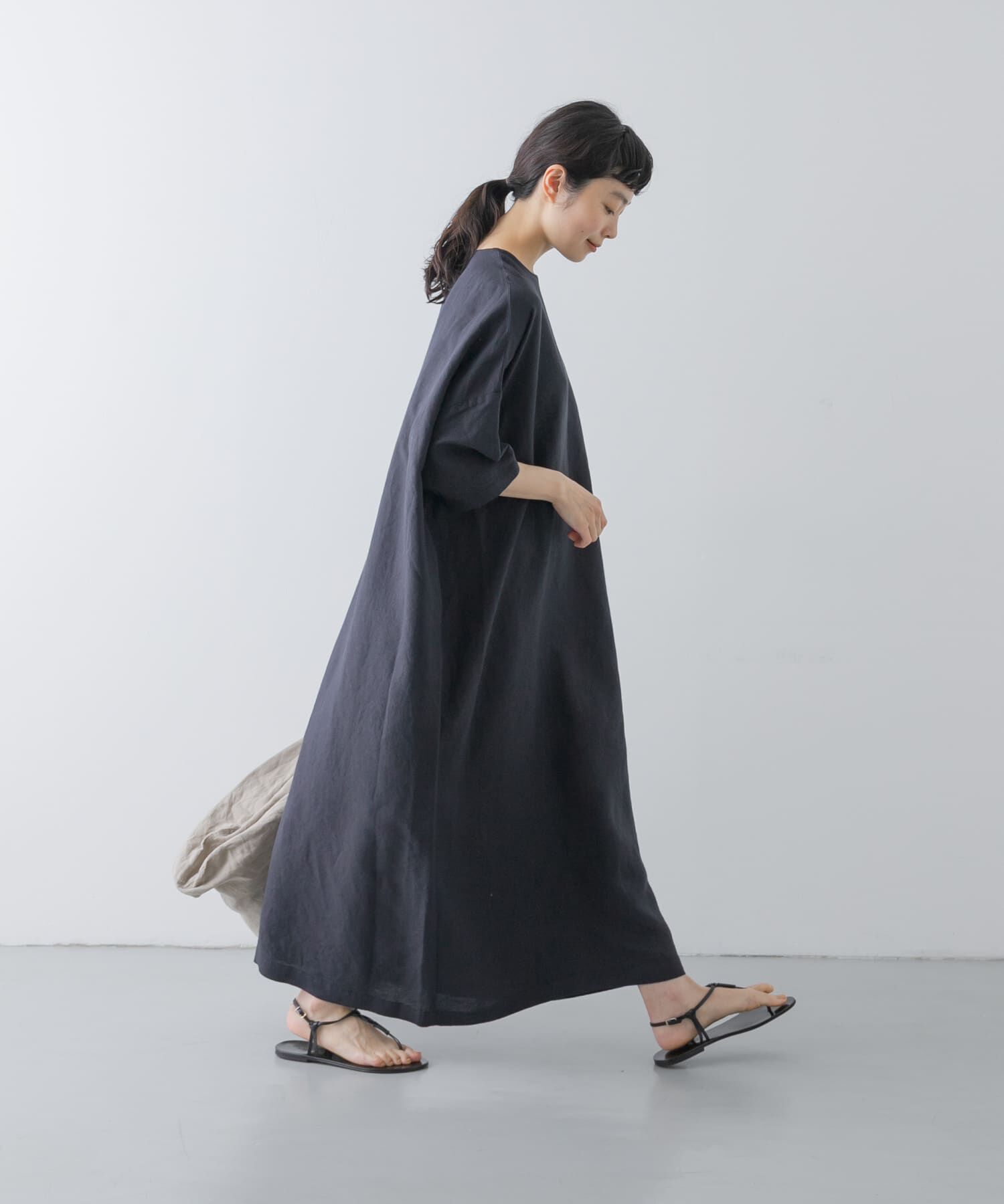 かぐれ「『2サイズ展開』リネンレーヨンワイドワンピース」|ワンピース|