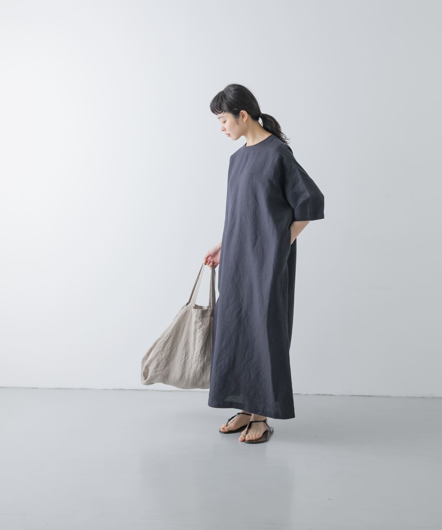 かぐれ「『2サイズ展開』リネンレーヨンワイドワンピース」|ワンピース|