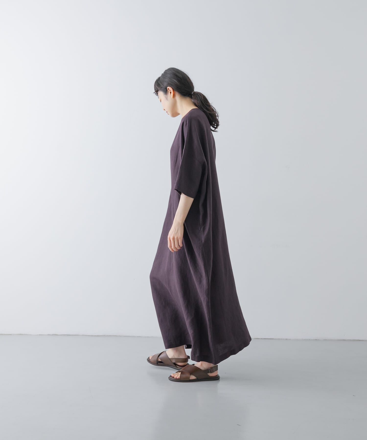 かぐれ「『2サイズ展開』リネンレーヨンワイドワンピース」|ワンピース|