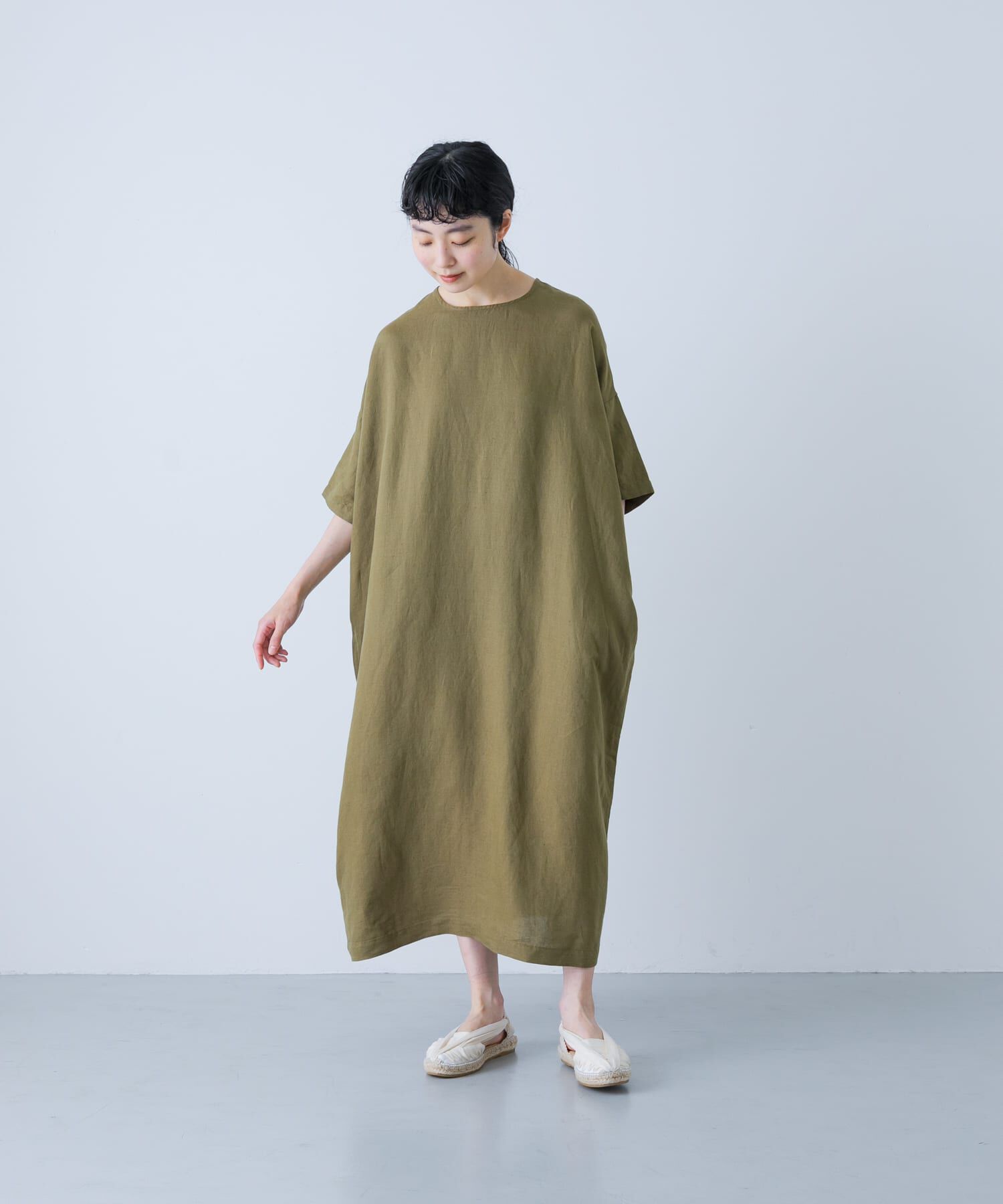 かぐれ「『2サイズ展開』リネンレーヨンワイドワンピース」|ワンピース|