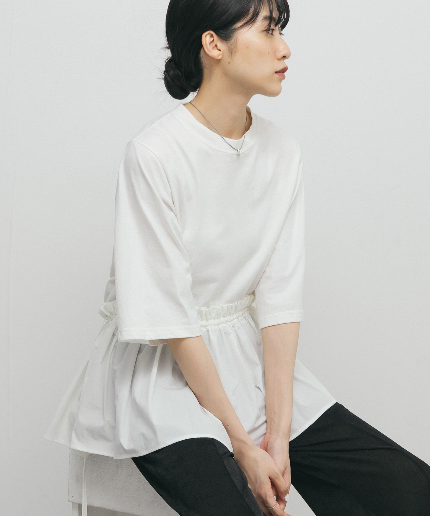  「汗ジミ防止ペプラムドッキングTEE」|Tシャツ・カットソー|オフホワイト