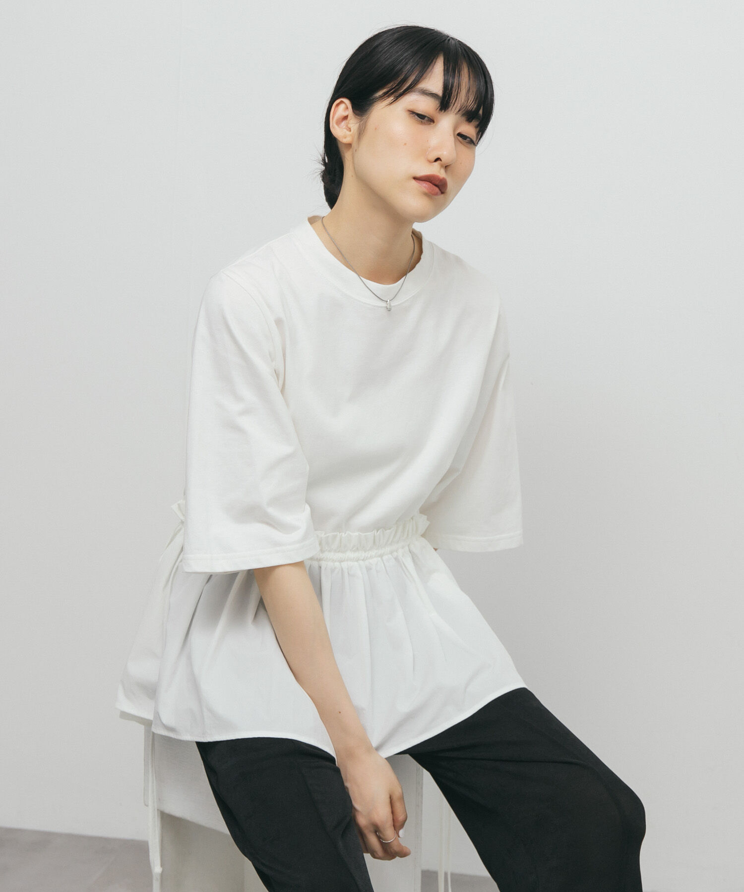 「汗ジミ防止ペプラムドッキングTEE」|Tシャツ・カットソー|
