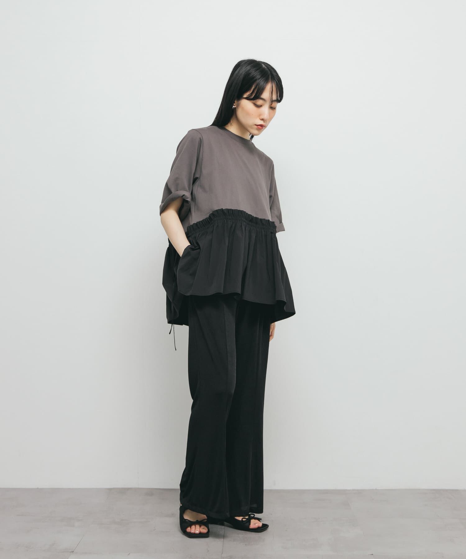  「汗ジミ防止ペプラムドッキングTEE」|Tシャツ・カットソー|