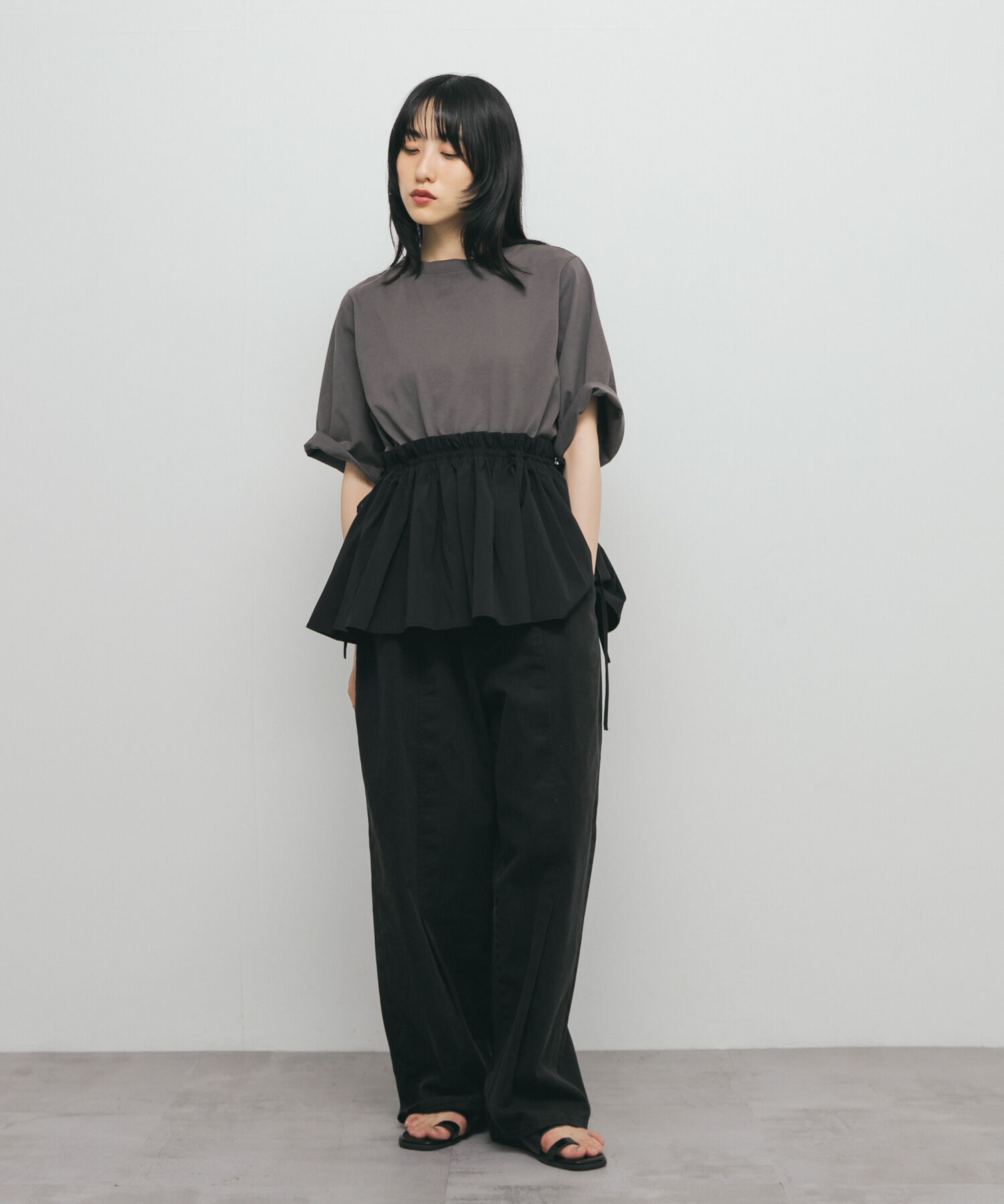  「汗ジミ防止ペプラムドッキングTEE」|Tシャツ・カットソー|