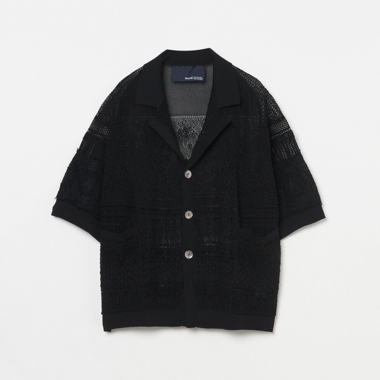  「boussole HALF SLEEVE  LACE CARDIGAN」|ニット・セーター|ブラック