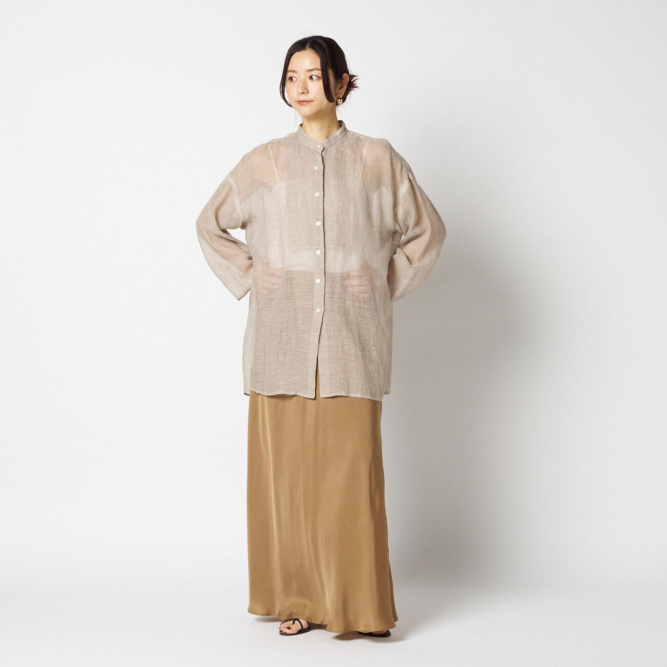 HELIOPOLE「HELIOPOLE LINEN MESH BAND COLLER SHIRT」|シャツ・ブラウス|