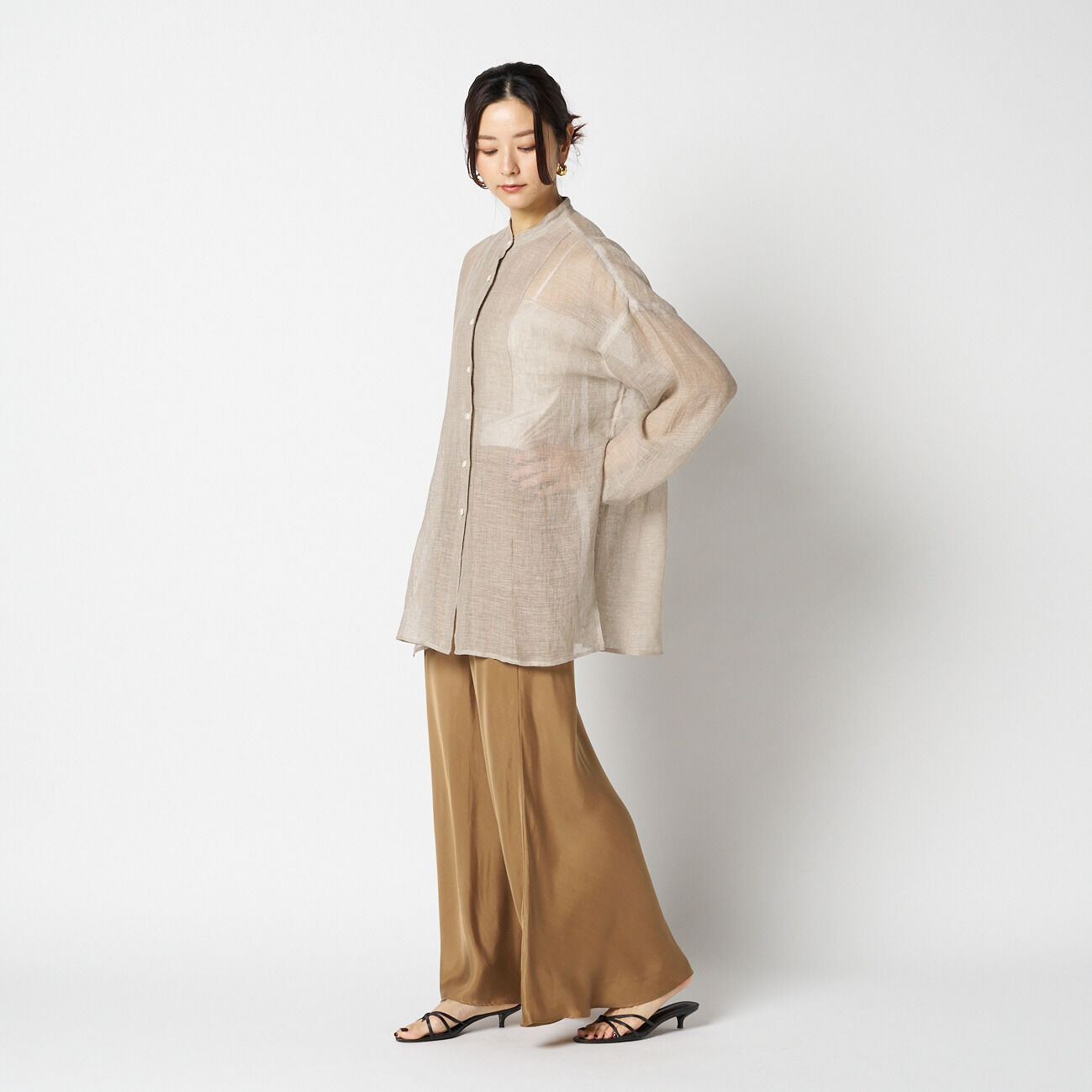 HELIOPOLE「HELIOPOLE LINEN MESH BAND COLLER SHIRT」|シャツ・ブラウス|