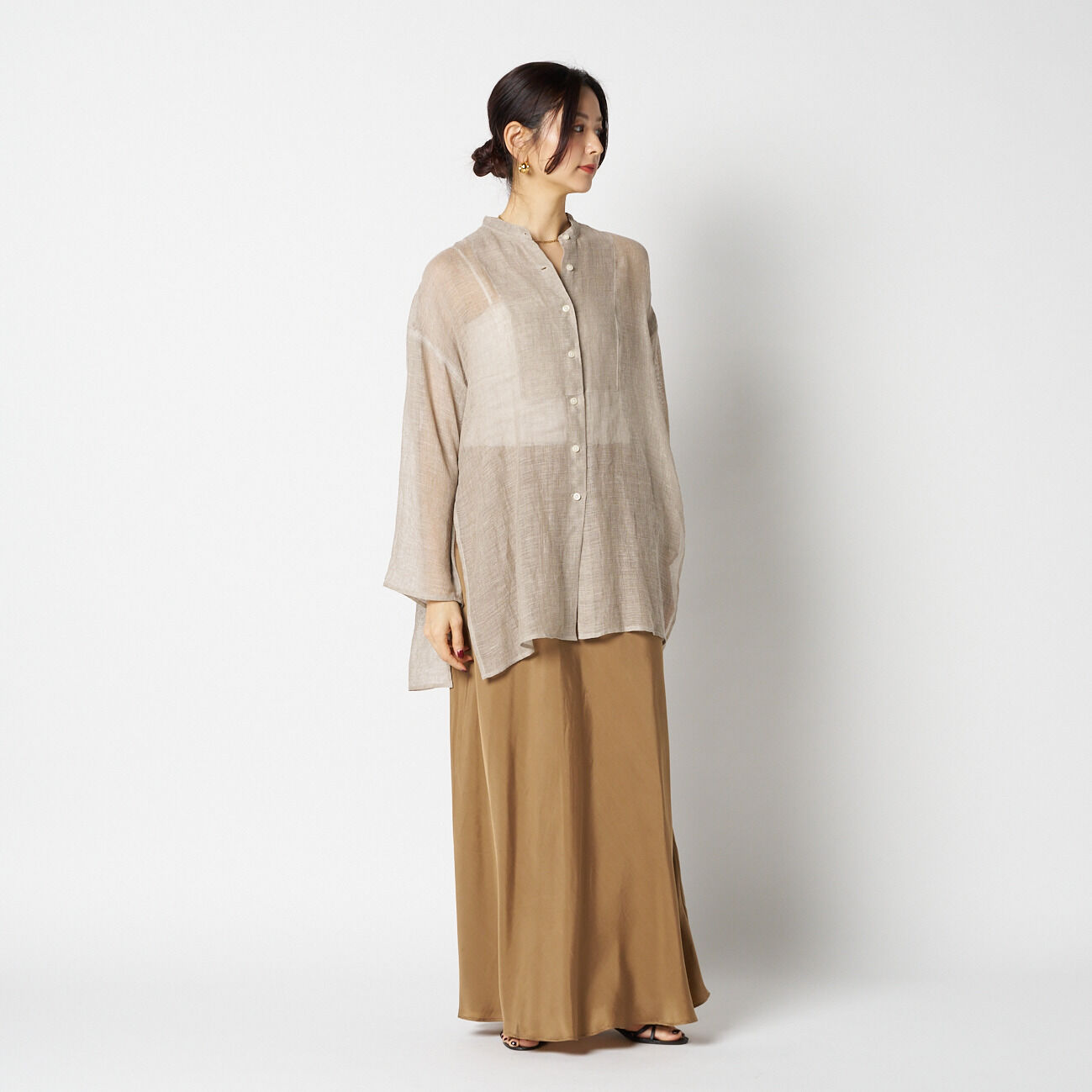 HELIOPOLE「HELIOPOLE LINEN MESH BAND COLLER SHIRT」|シャツ・ブラウス|