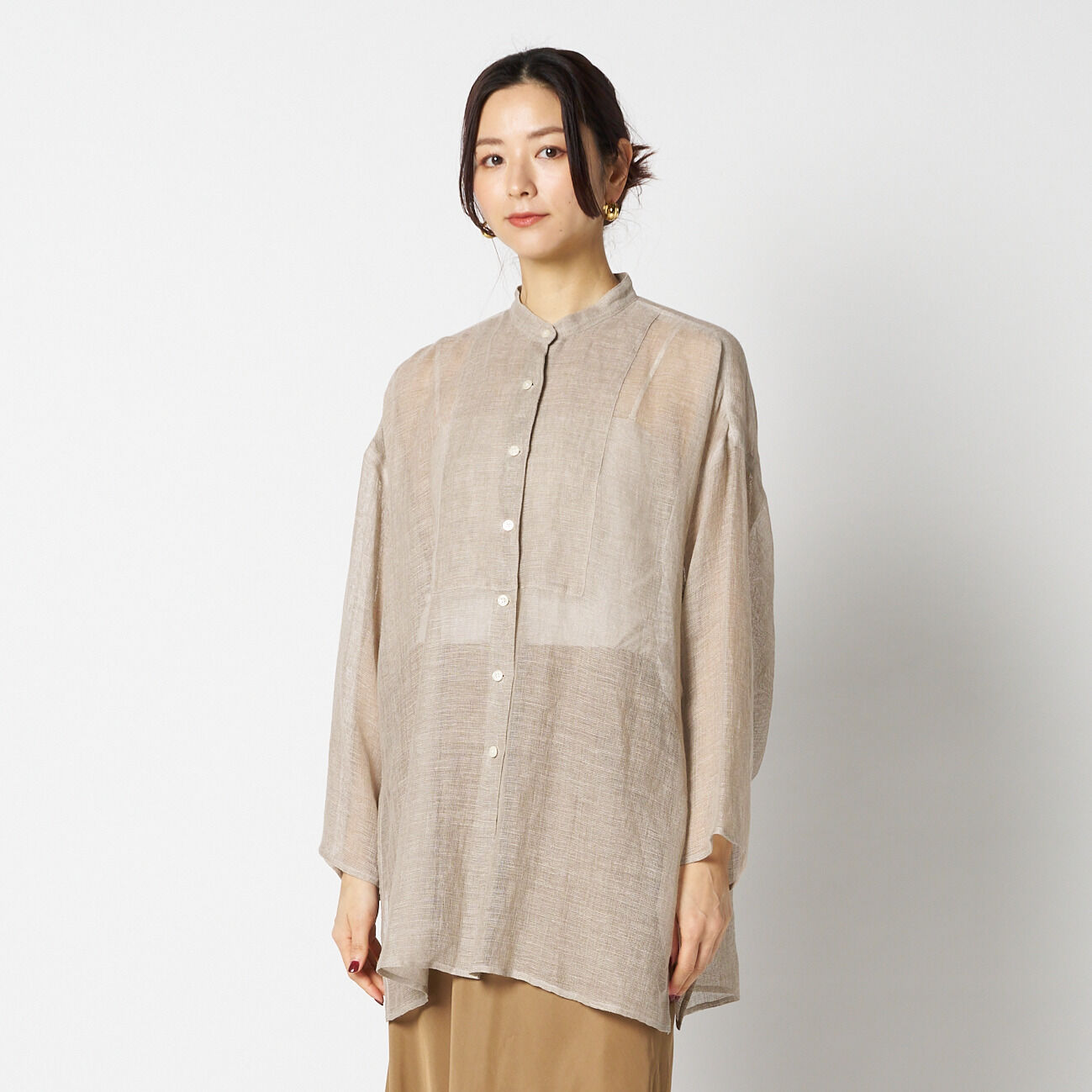HELIOPOLE「HELIOPOLE LINEN MESH BAND COLLER SHIRT」|シャツ・ブラウス|