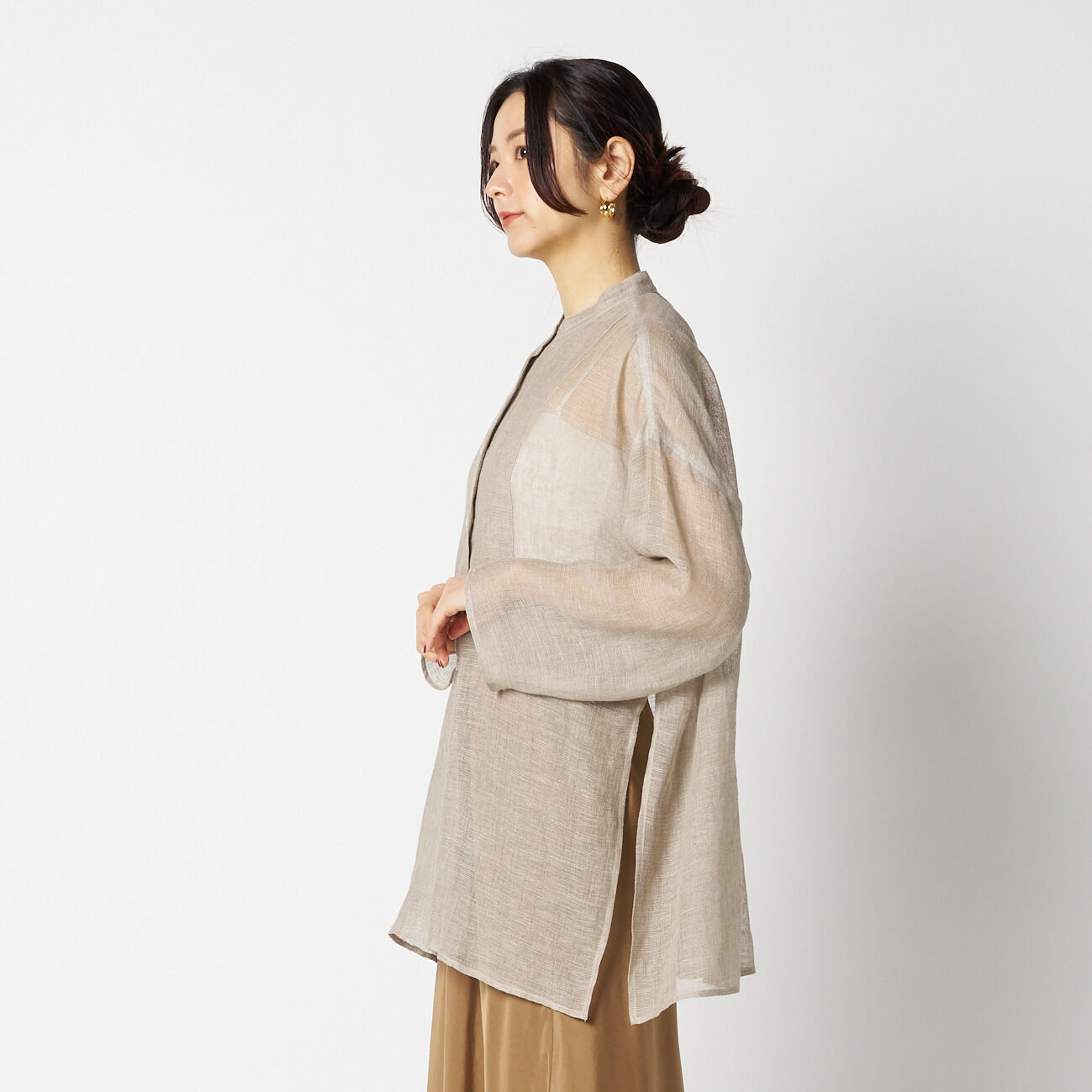 HELIOPOLE「HELIOPOLE LINEN MESH BAND COLLER SHIRT」|シャツ・ブラウス|