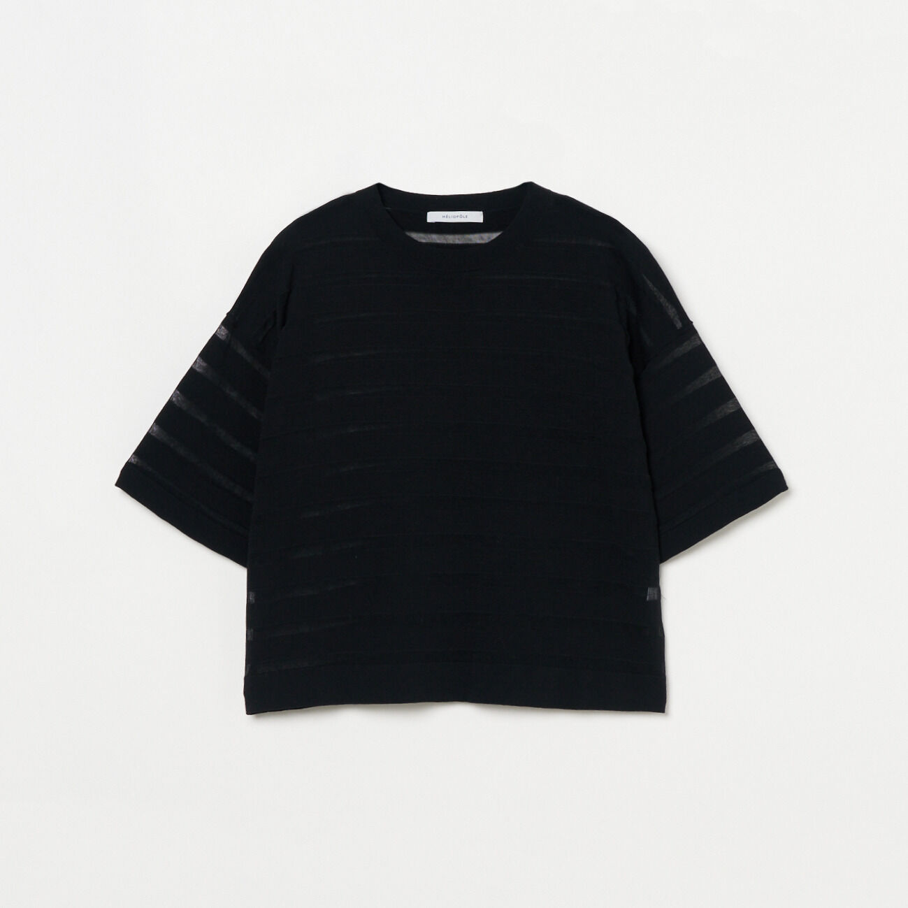 HELIOPOLE「HELIOPOLE SHEER BORDER KNIT CREW NECK」|ニット・セーター|ブラック