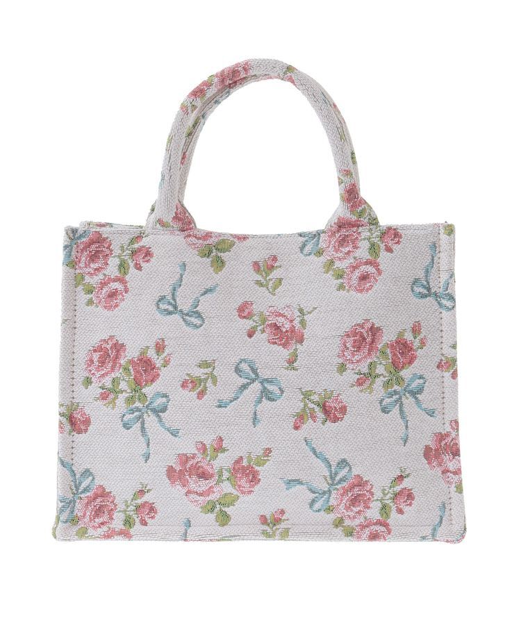 Maison de FLEUR「ローズリボン柄ゴブランスクエアトートSバッグ」|トートバッグ|