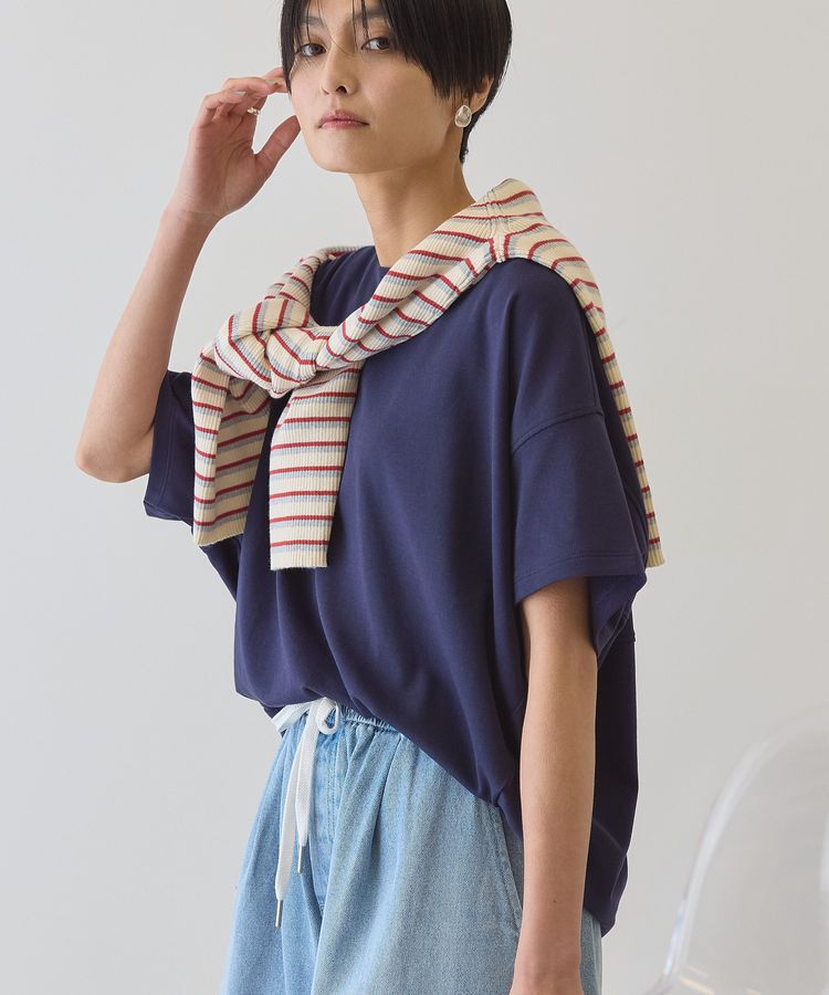 AMERICAN HOLIC「【接触冷感+UVカット】半袖コクーンカットプルオーバー」|Tシャツ・カットソー|Navy