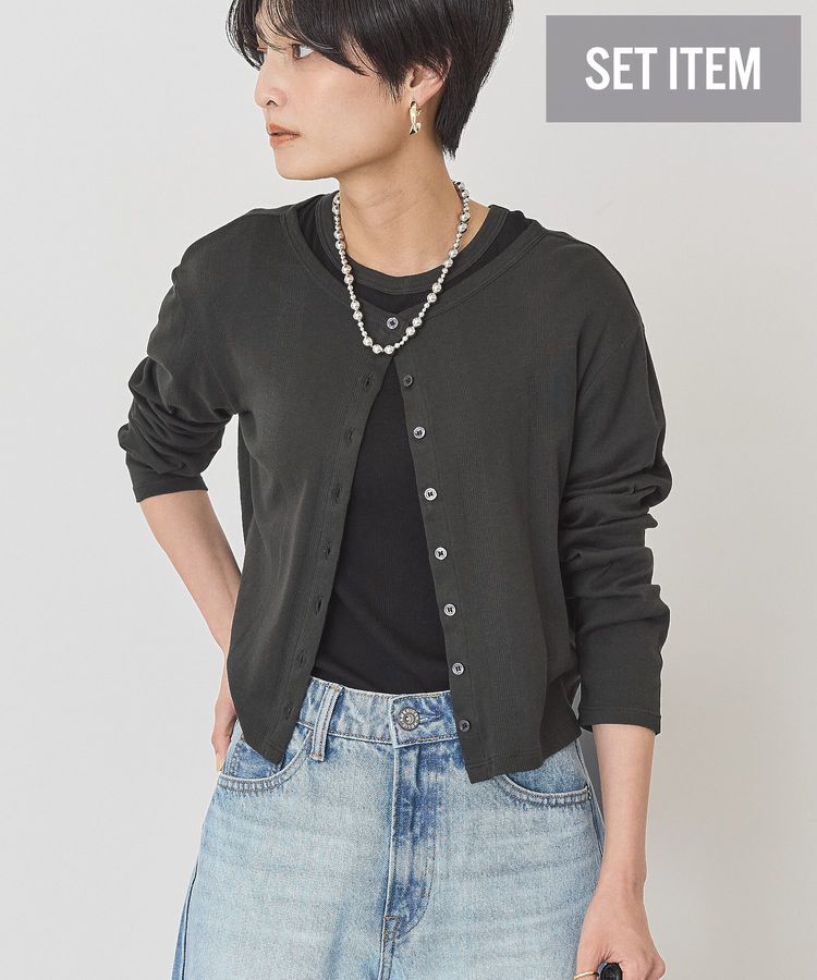 AMERICAN HOLIC「【SET】半袖プルオーバー+針抜きカーディガン」|Tシャツ・カットソー|Black