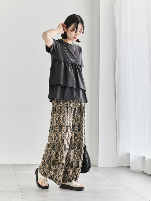 Samansa Mos2 blue「【接触冷感】ドッキングティアードプルオーバー」|Tシャツ・カットソー|