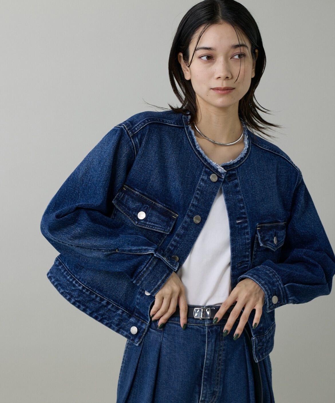 INED「INED別注ノーカラーデニムジャケット《Healthy DENIM》」|デニムジャケット|