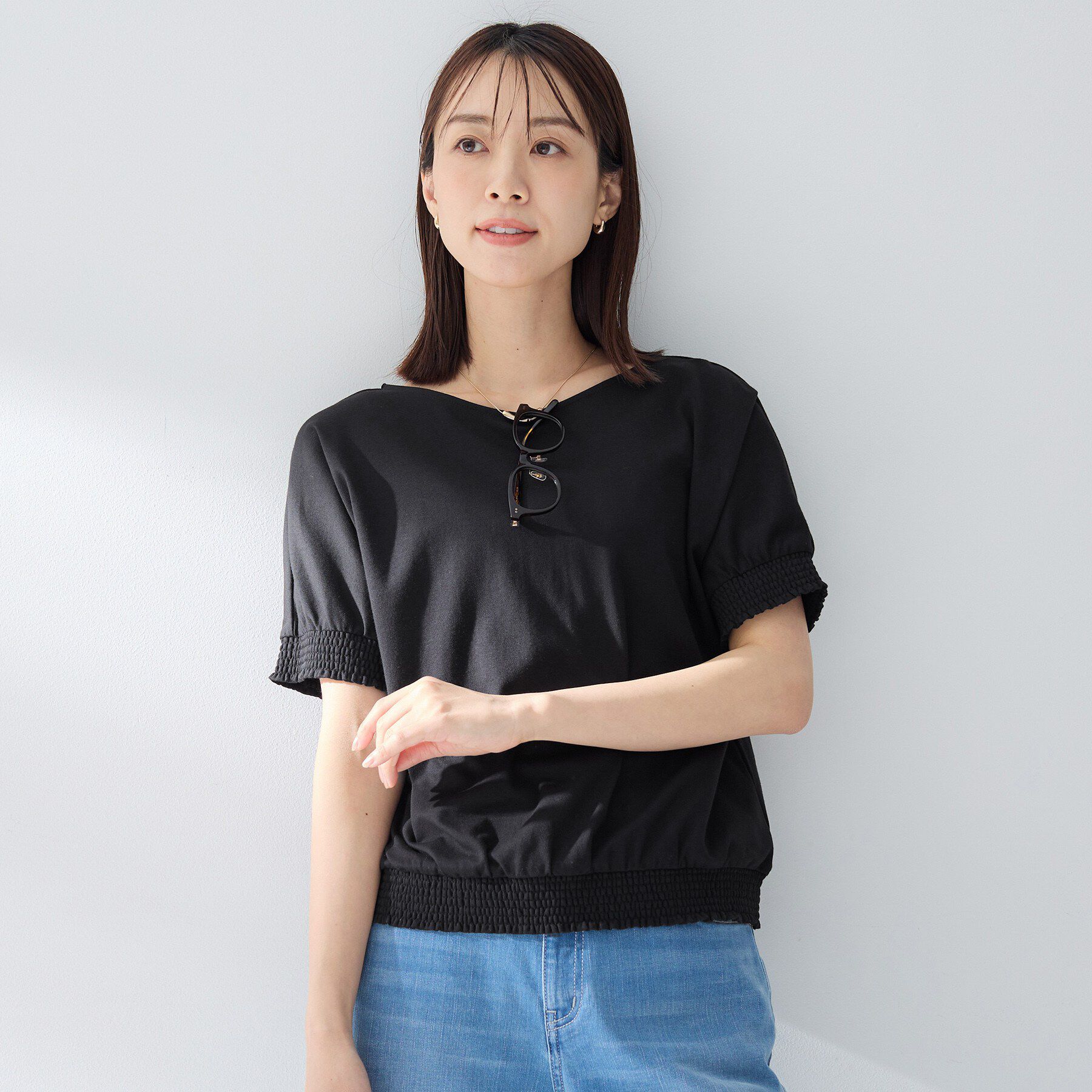 UNTITLED「【接触冷感/汗染み防止/吸水速乾/UVカット】シャーリングプルオーバー」|Tシャツ・カットソー|ブラック(019)