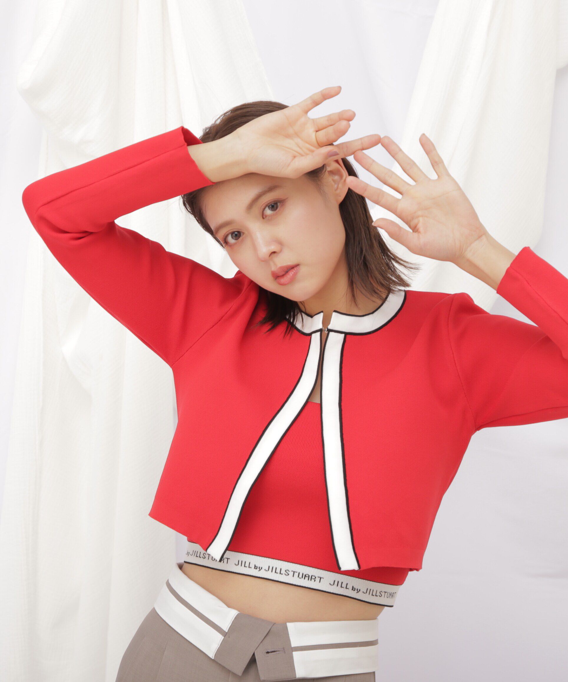  「◇ロゴジャガードビスチェアンサンブル　WEB限定カラー：ピンク」|ニット・セーター|