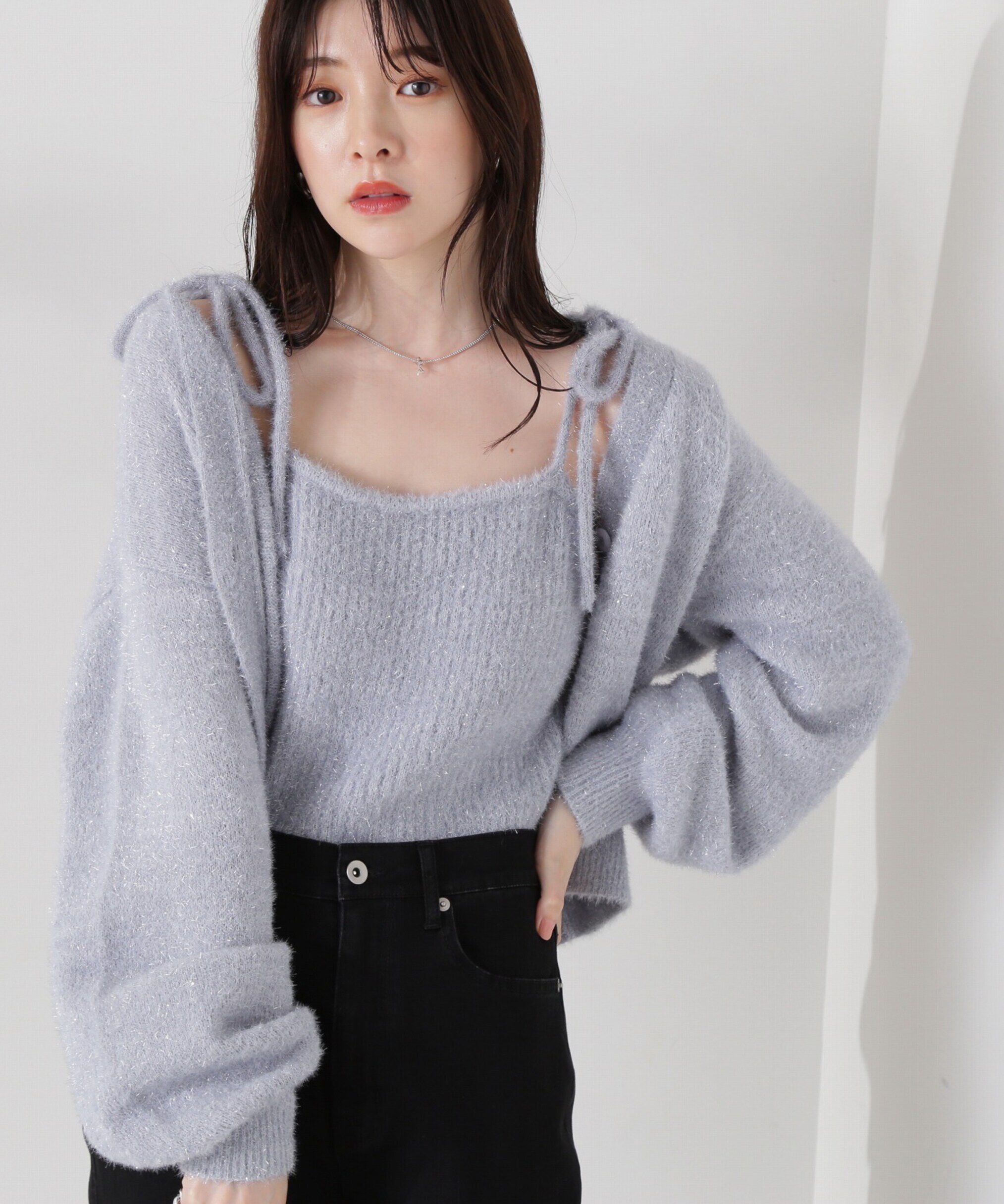 PROPORTION BODY DRESSING「シャイニーフェザーアンサンブルニット　WEB限定カラー：パープル24AW」|ニット・セーター|ブルーグレー