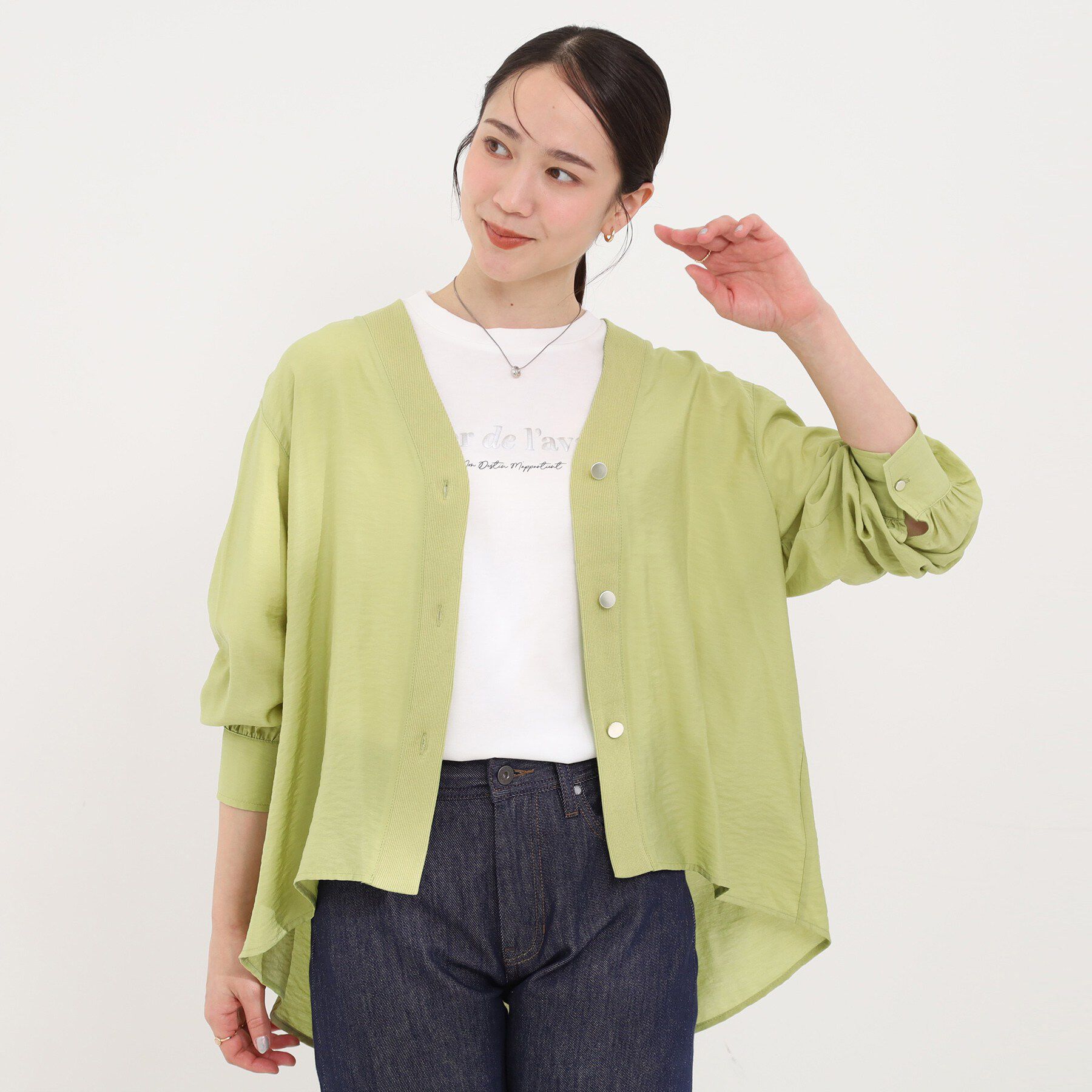 SHOO･LA･RUE「【S-LL/体型カバー/Aライン】身体のラインを拾いにくい シアーシャツカーディガン」|シャツ・ブラウス|