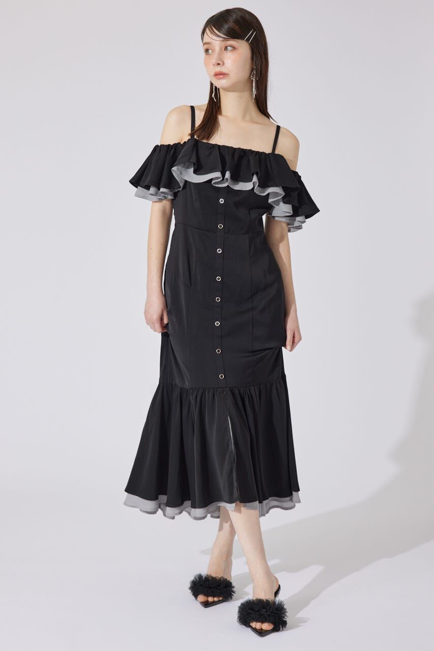 rienda「バイカラーオフショルマーメイドワンピース」|ワンピース|BLK