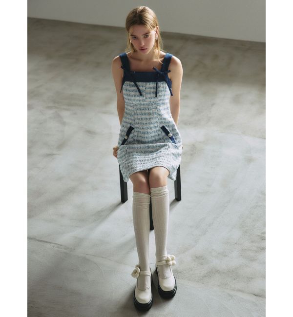 CALNAMUR「TWEED&times;DENIM BLOCKING RIBBON OP/ツイード&times;デニムブロッキングリボンワンピース」|ワンピース|