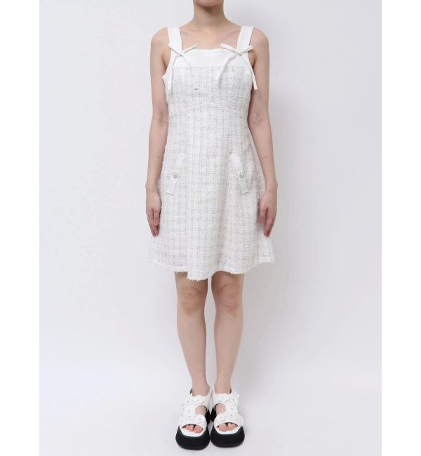 CALNAMUR「TWEED&times;DENIM BLOCKING RIBBON OP/ツイード&times;デニムブロッキングリボンワンピース」|ワンピース|