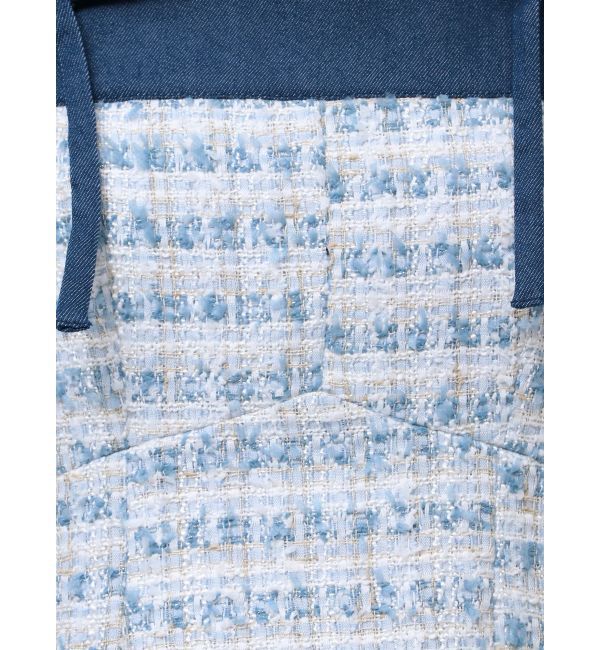 CALNAMUR「TWEED&times;DENIM BLOCKING RIBBON OP/ツイード&times;デニムブロッキングリボンワンピース」|ワンピース|