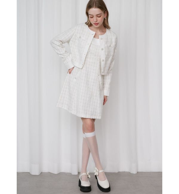 CALNAMUR「TWEED&times;DENIM BLOCKING RIBBON OP/ツイード&times;デニムブロッキングリボンワンピース」|ワンピース|