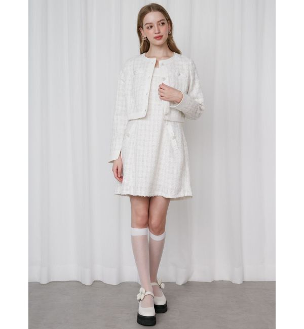 CALNAMUR「TWEED&times;DENIM BLOCKING RIBBON OP/ツイード&times;デニムブロッキングリボンワンピース」|ワンピース|