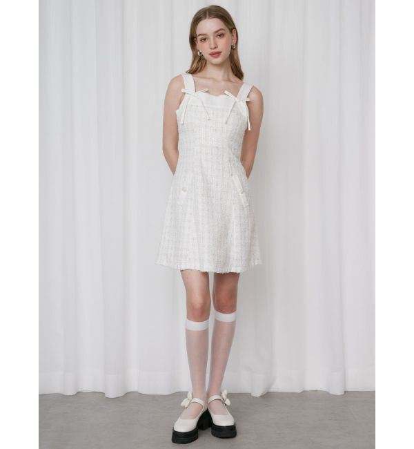 CALNAMUR「TWEED&times;DENIM BLOCKING RIBBON OP/ツイード&times;デニムブロッキングリボンワンピース」|ワンピース|