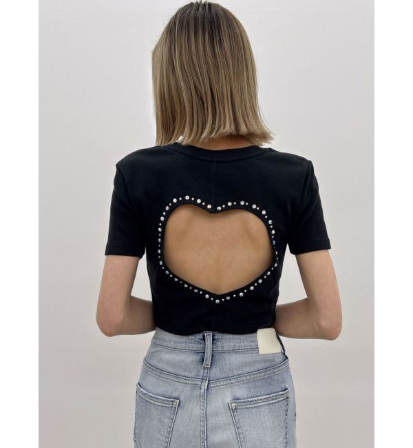 GYDA「BACK OPEN bijou heartトップス」|Tシャツ・カットソー|ブラック